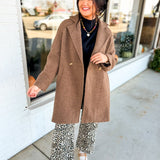 Oversized Button Detail Boucle Long Coat - Chestnut