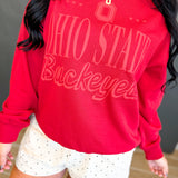 Ohio State Puff Letter Crewneck Sweatshirt - Red