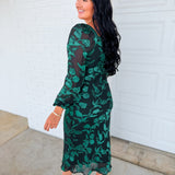 Floral Jacquard Square Neck Maxi Dress - Emerald