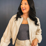 Floral Jacquard Zip Up Jacket - Ecru