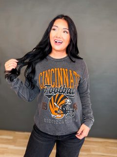 Cincinnati Football Mineral Washed Sweatshirt - Black - Lace and Grace Boutique
