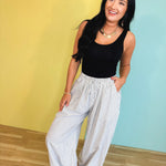 Striped Balloon Wide Leg Pants - White/Black - Lace and Grace Boutique