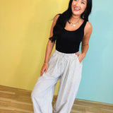 Striped Balloon Wide Leg Pants - White/Black - Lace and Grace Boutique