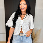 Embroidered Eyelet Bow Tie Blouse - Ivory - Lace and Grace Boutique