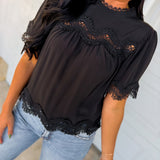 Lace Detail Flutter Sleeve Blouse - Black