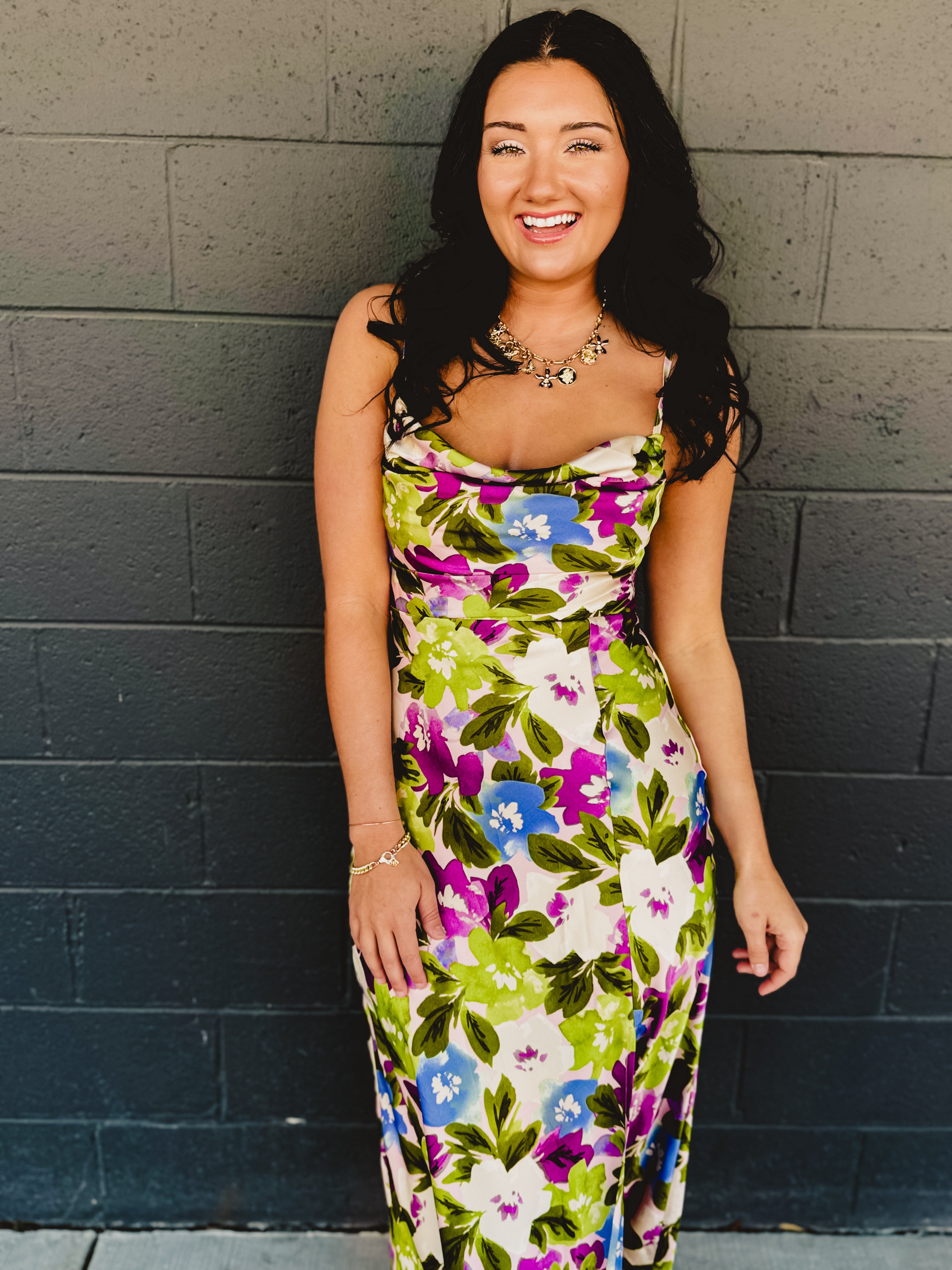 Morning Dew Cowl Neck Slit Maxi Dress - Violet Orchid - Lace and Grace Boutique