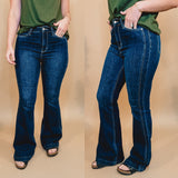 Rae High Waisted Judy Blue Side Seam Flares - Dark Wash