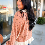 Floral Print Contrast Detail Knit Top - Coral Multi