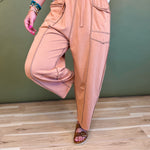 Mineral Wash Barrel Fit Utility Knit Pants - Camel - Lace and Grace Boutique