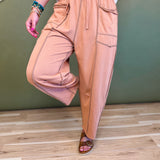 Mineral Wash Barrel Fit Utility Knit Pants - Camel - Lace and Grace Boutique