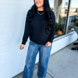Corded Rib Exposed Seam Pullover Top - Black - Lace and Grace Boutique