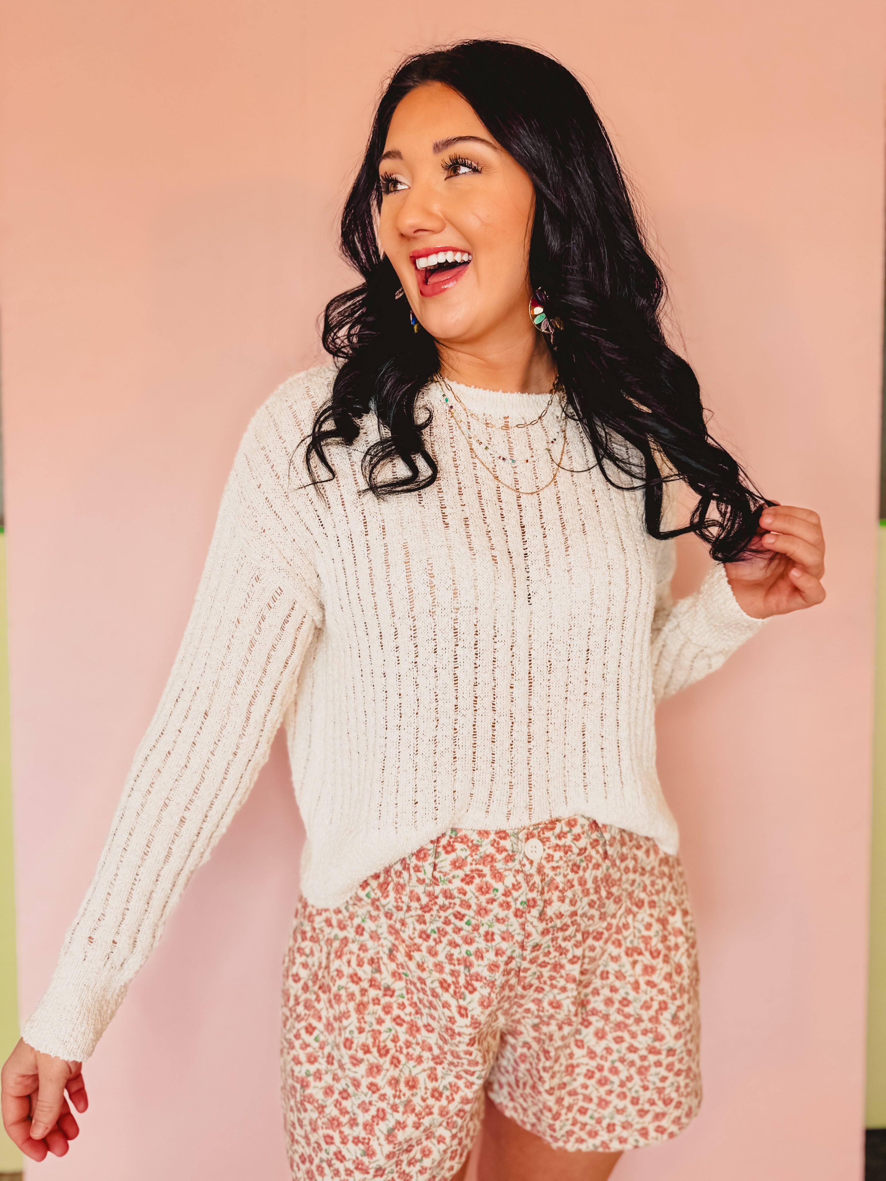Floral Wide Leg Shorts - Cream/Mauve - Lace and Grace Boutique