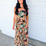 Floral Mesh Strapless Asymmetrical Maxi Dress - Black - Lace and Grace Boutique