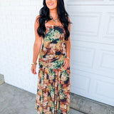 Floral Mesh Strapless Asymmetrical Maxi Dress - Black - Lace and Grace Boutique