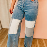 Comfort Stretch Patchwork Wide Leg Jeans - Medium