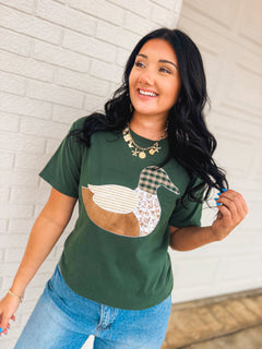 Cottage Mallard Duck Patch Tee - Hunter Green - Lace and Grace Boutique