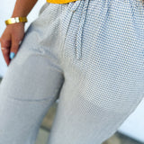 Mini Plaid Woven Drawstring Pants - Cloud/Cream
