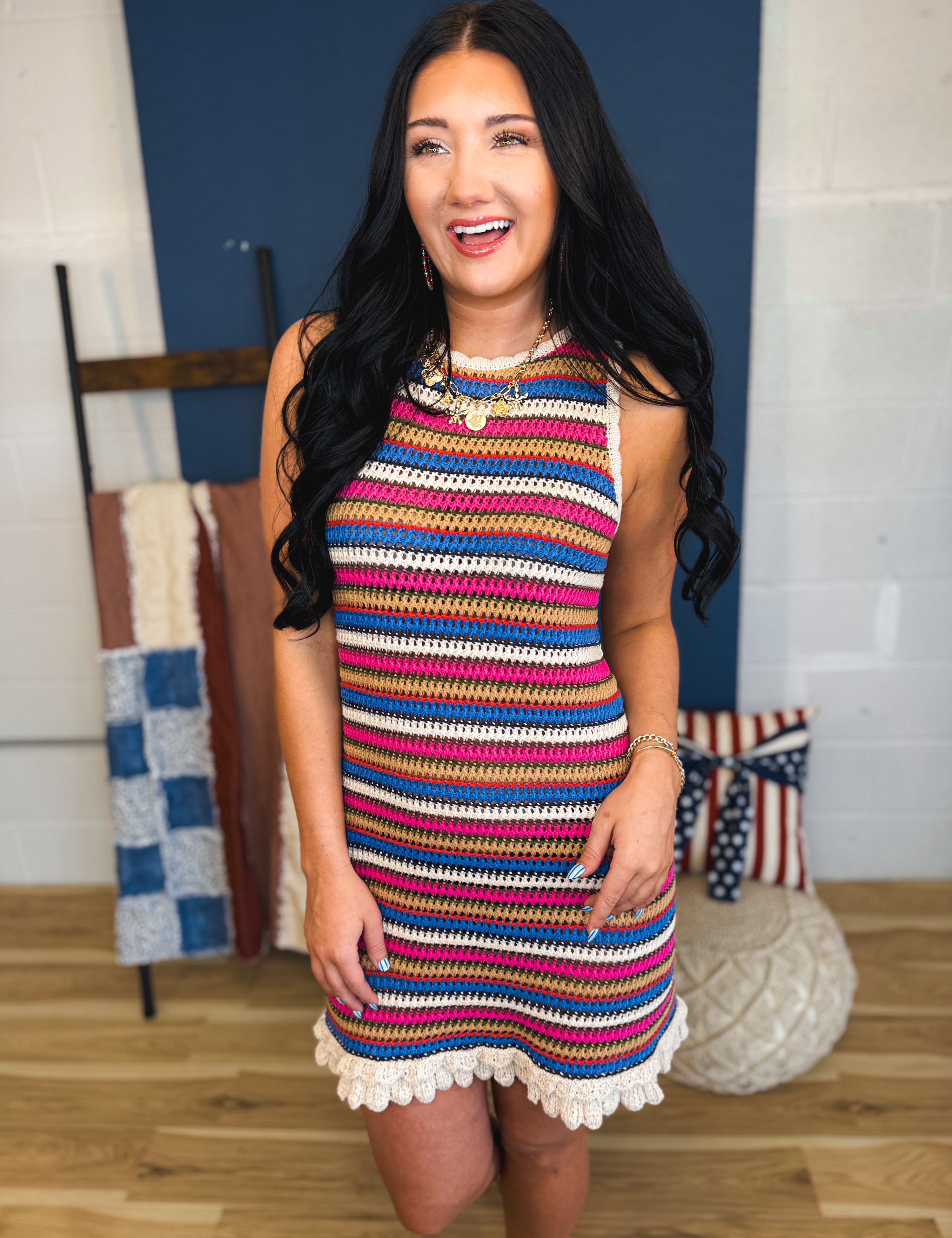 Textured Sleeveless Knit Dress - Multi - Lace and Grace Boutique