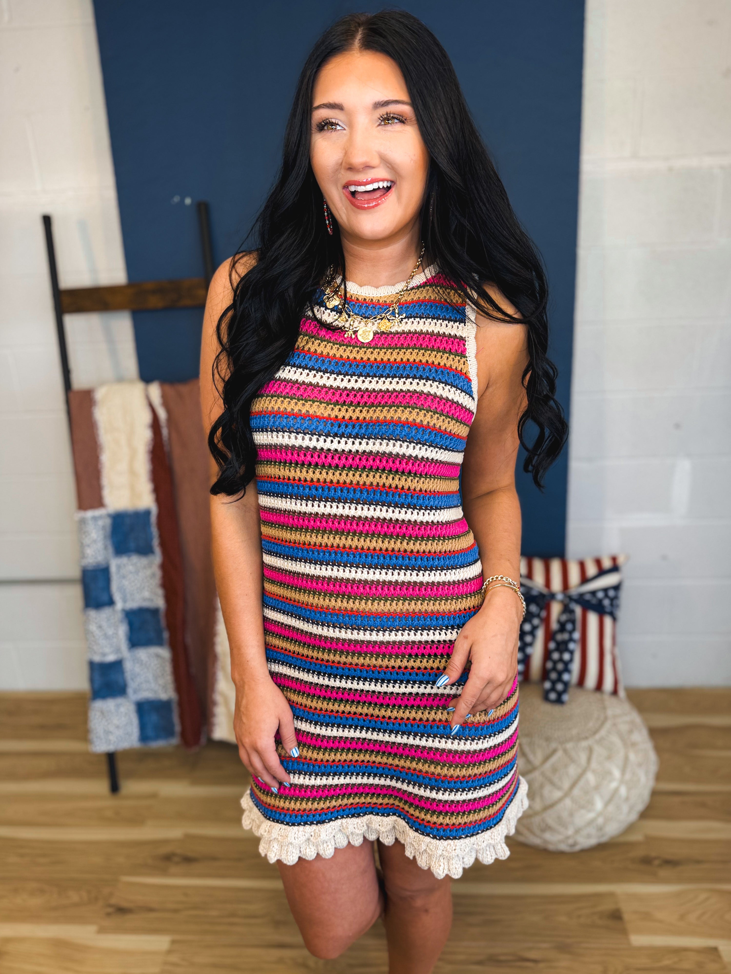 Textured Sleeveless Knit Dress - Multi - Lace and Grace Boutique