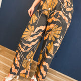 Floral Print Wide Leg Pants - Black Multi