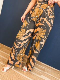 Floral Print Wide Leg Pants - Black Multi - Lace and Grace Boutique
