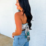 Paisley Crossover Halter Bandeau Top - Teal - Lace and Grace Boutique