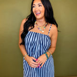 Striped Midi Dress - Blue/Navy - Lace and Grace Boutique