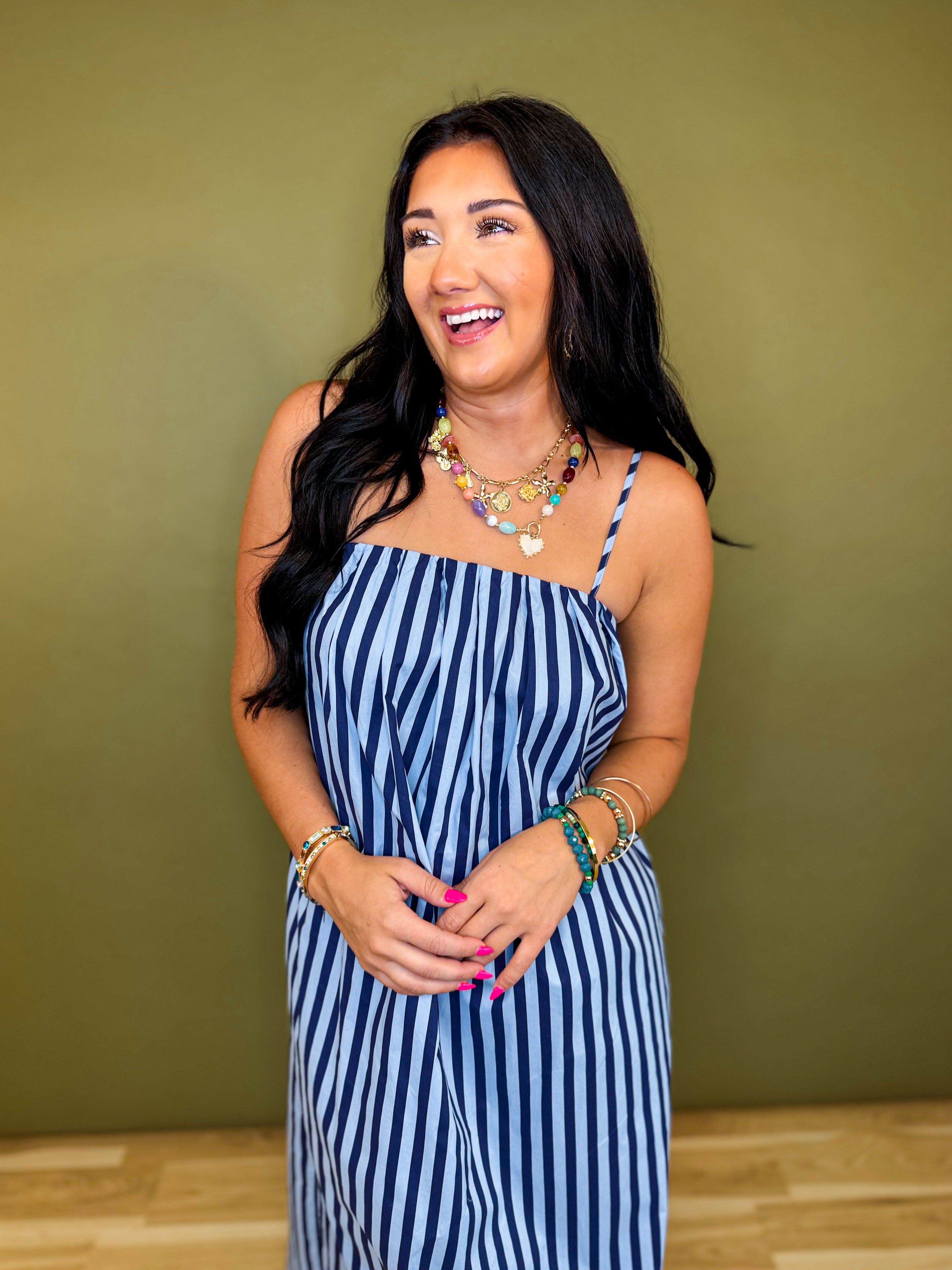 Striped Midi Dress - Blue/Navy - Lace and Grace Boutique