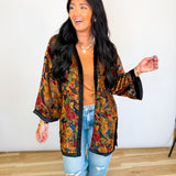 Velvet Floral Burnout Kimono - Black Combo
