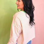 Striped French Terry Long Sleeve Cropped Top - Pink/Mint - Lace and Grace Boutique
