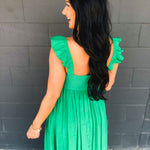 Ruffle Sleeve Front Slit Maxi Dress - Green - Lace and Grace Boutique