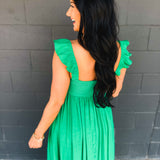 Ruffle Sleeve Front Slit Maxi Dress - Green - Lace and Grace Boutique