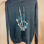 Skeleton Hand Mineral Washed Sweatshirt - Black - Lace and Grace Boutique