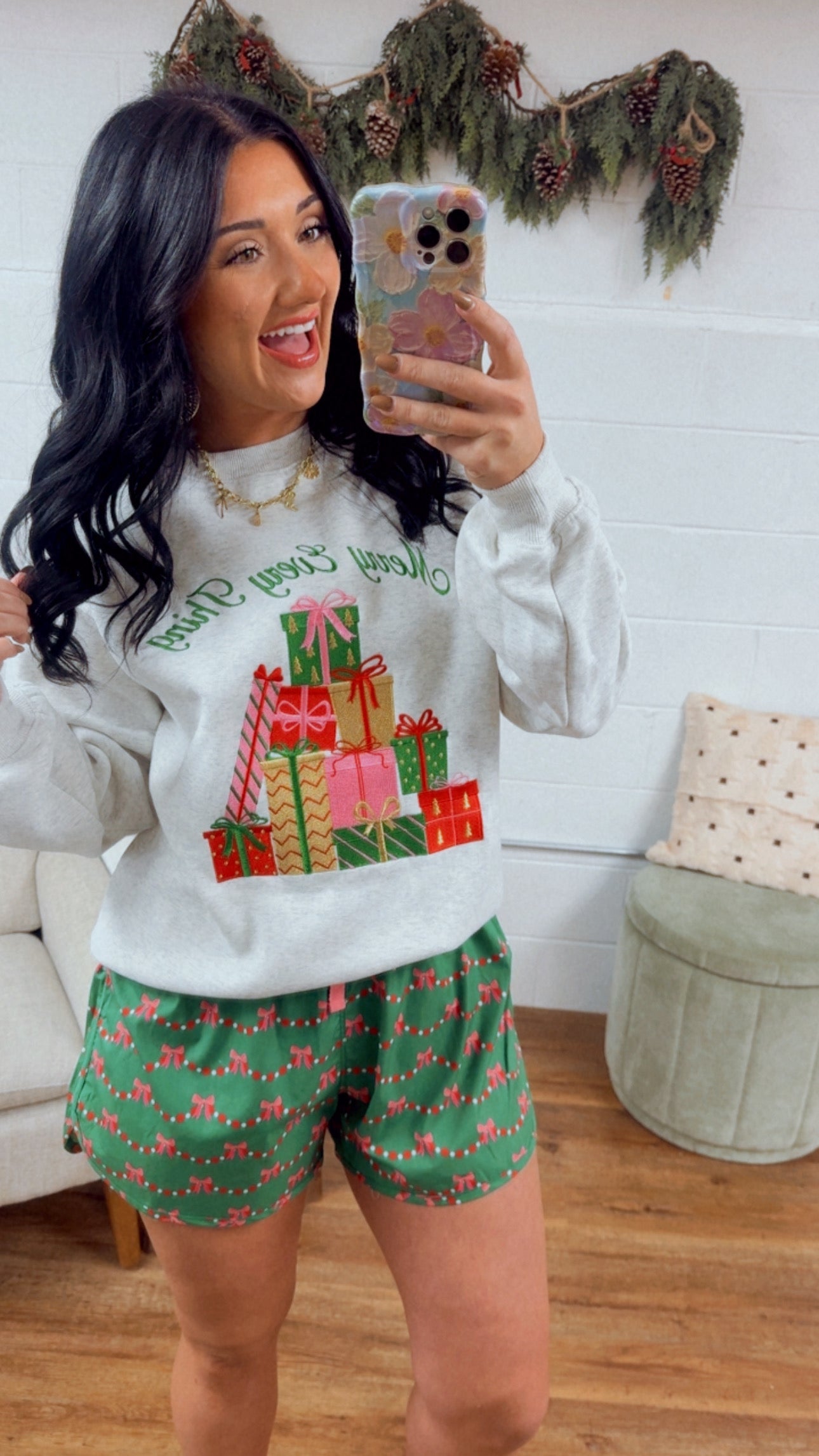 Merry Every Thing Embroidered Sweatshirt - H. Grey - Lace and Grace Boutique