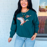 Embroidered Duck Pullover Top - Heritage Green - Lace and Grace Boutique