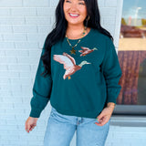 Embroidered Duck Pullover Top - Heritage Green - Lace and Grace Boutique