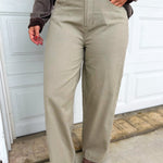 Cotton Twill Wide Leg Pants - Grey - Lace and Grace Boutique