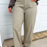 Cotton Twill Wide Leg Pants - Grey - Lace and Grace Boutique