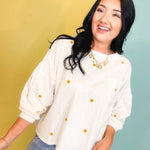 Sunny Days Daisy Embroidered Top - Cream - Lace and Grace Boutique