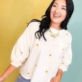 Sunny Days Daisy Embroidered Top - Cream - Lace and Grace Boutique
