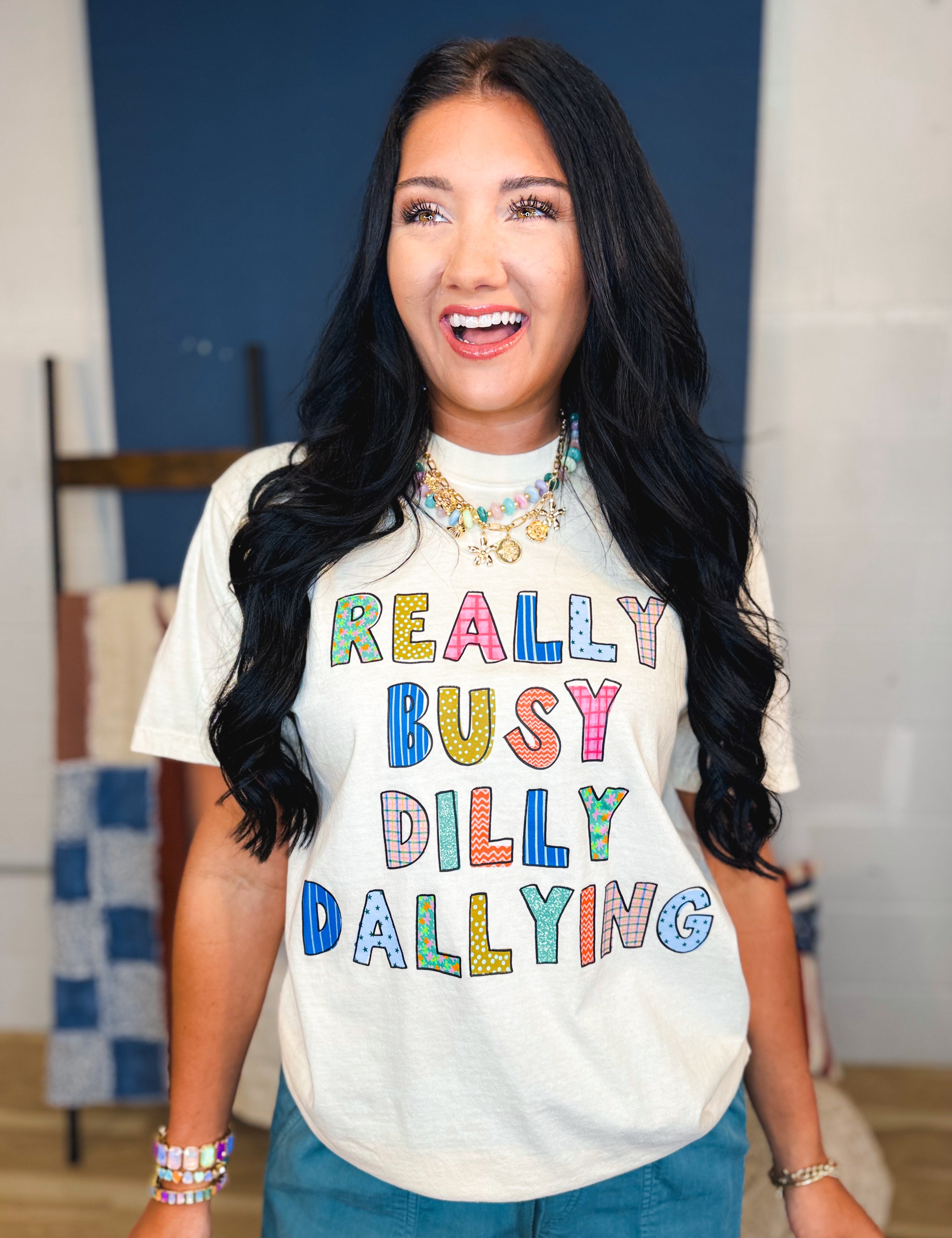 Dilly Dallying Graphic Tee - Ivory - Lace and Grace Boutique