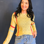 Multicolor Striped Lightweight Sweater - Butter/Papaya - Lace and Grace Boutique