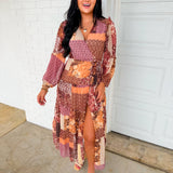 Multi Print Patchwork Wrap Maxi Dress - Sangria