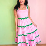 Tiered Ric Rac Trim Midi Dress - Cool Pink - Lace and Grace Boutique