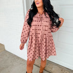 Polka Dot Pleated Long Sleeve Mini Shift Dress - Sienna - Lace and Grace Boutique