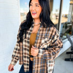 Oversized Mixed Plaid Button Down Flannel Shirt - Oat - Lace and Grace Boutique