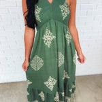 Smocked Border Print Maxi Dress - Rich Teal - Lace and Grace Boutique