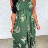 Smocked Border Print Maxi Dress - Rich Teal - Lace and Grace Boutique