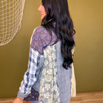 Oli & Hali Washed Patchwork Button Up Top - Navy - Lace and Grace Boutique