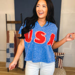 Mineral Washed USA Patch Knit Top - Washed Blue - Lace and Grace Boutique